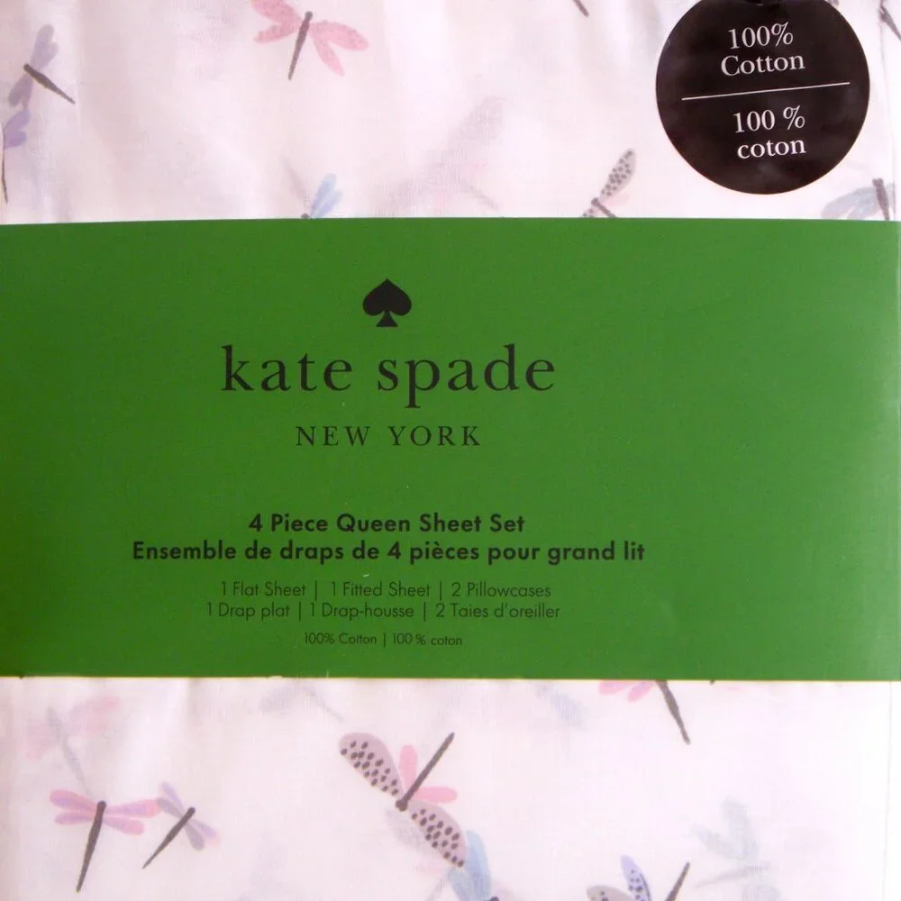 Kate Spade Queen Sheet Set 4pc Dragonfly Colorful Pink Blue Purple NEW - Picture 5 of 5